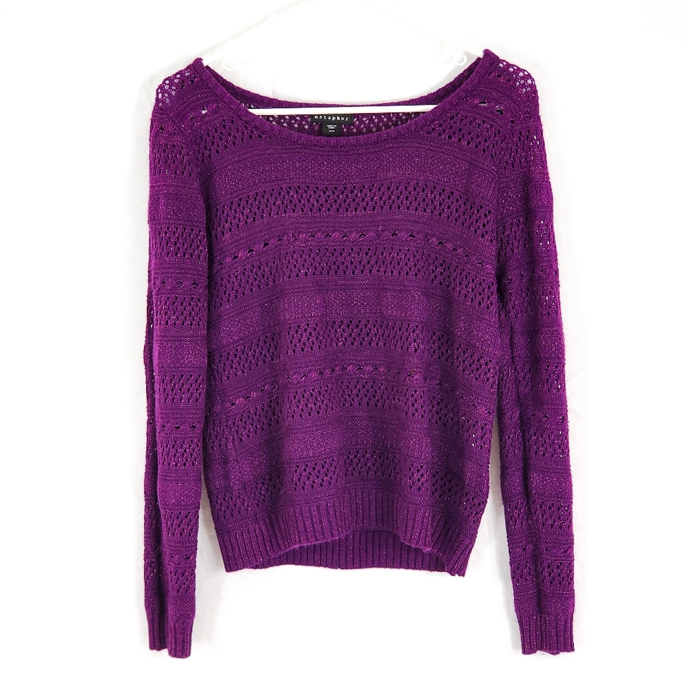 Metaphor Purple Open Weave Long Sleeve Sweater